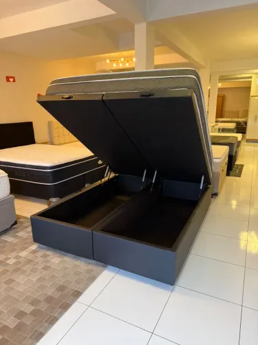 Cama box Queen COM BAÚ E COLCHÃO ORTOVOM - Entrego.