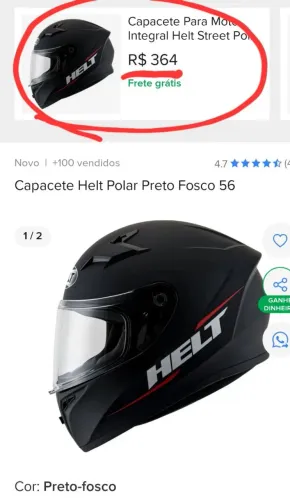 Capacete Helt 56 Pouco Usado