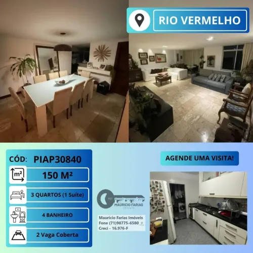 APARTAMENTO 3 QUARTOS (1 SUÍTE), 150M2, NO RIO VERMELHO