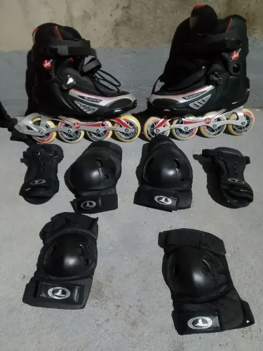 Patins traxait completo capacete mochila joelheira cotoveleira