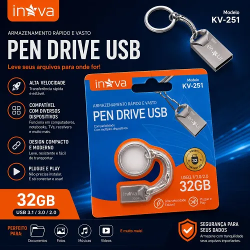 Pen drive inova 32gb kv-251/ compatível com USB 2.0/3.0/3.1