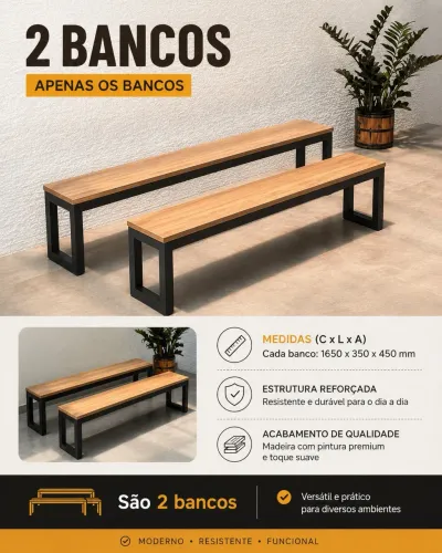 2 Bancos de MDF com estrutura de metalon