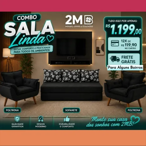Sofanete + 2 Poltronas + Painel = Combo Sala Linda