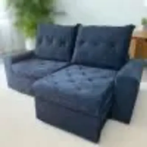 Sofá Retrátil Reclinável Carina 2.50m Azul e Molas Bonnel Flex tt29 S
