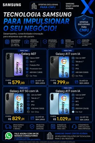 Celulares Samsung Galaxy linha A / A17 e A07 - Promoções imperdíveis para CNPJ.