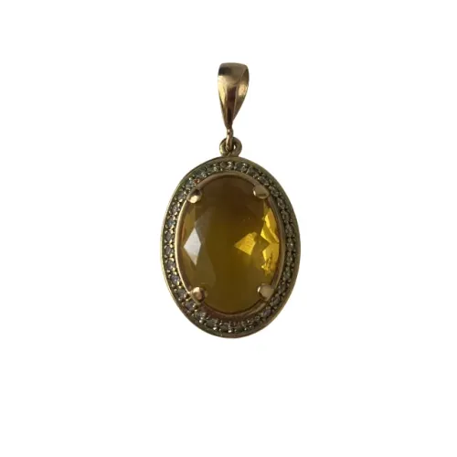Pingente Rommanel Oval Folheado a Ouro 18k Cristal Amarelo e Zircônias