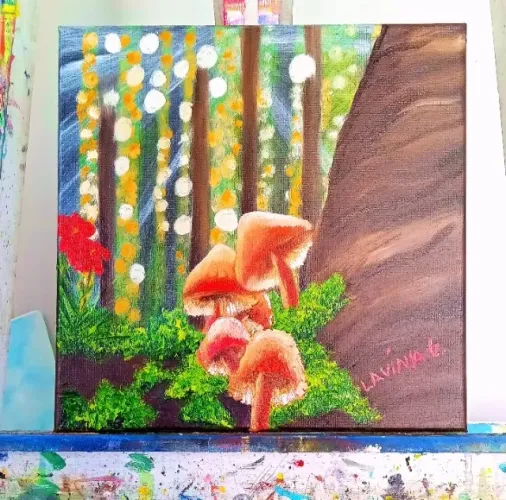 Quadro Cogumelos na Floresta | Óleo sobre Tela 30×30