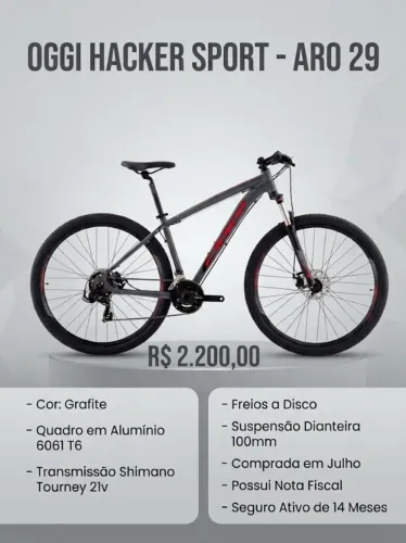Bicicleta Oggi Hacker Sport Aro 29 Grafite