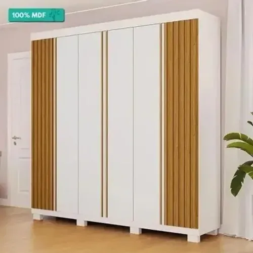 Guarda Roupa Casal ACP Eliza 6 Portas com Pés 100% MDF - Branco/Cinamomo - ACP Móveis