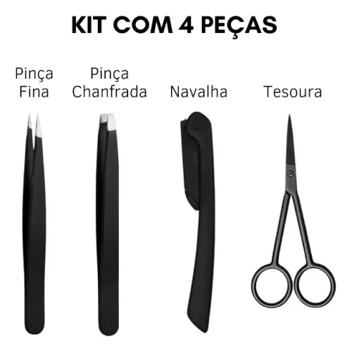 Kit P/ Design Sobrancelhas Tesoura, Navalha e Pinças Completo oasis