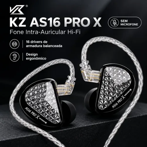 Fone KZ AS16 Pro X - Hi-Fi | Sem Microfone
