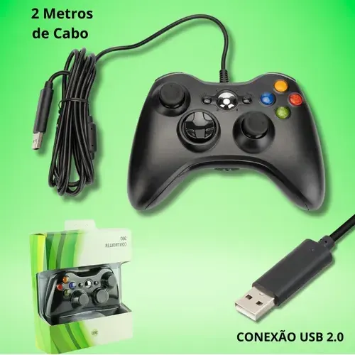 Controle Video Game Xbox 360 PC Com Fio Joystick Manete X360 - R$ 120,00