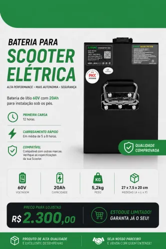 Bateria moto elétrica Lítio Assoalho 60v 20ah