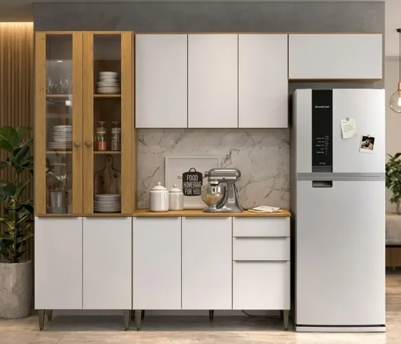 Armário de Cozinha Completa (4 Peças) Luana Cinamomo/Branco 10 Portas
