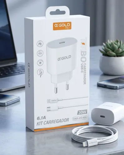 Carregador Ultra Rapido 30W 6.1A A'GOLD Cabo Lightning