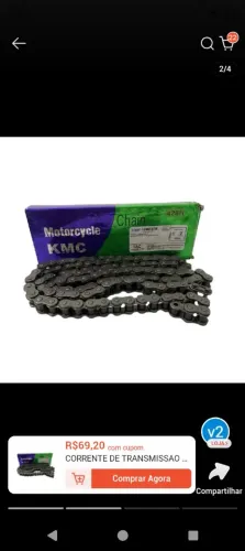 Corrente transmissão kmc para moto 530x120h. Sem retentor 