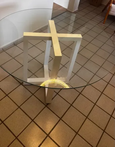 Mesa de vidro temperado 10mm e diâmetro 120cm