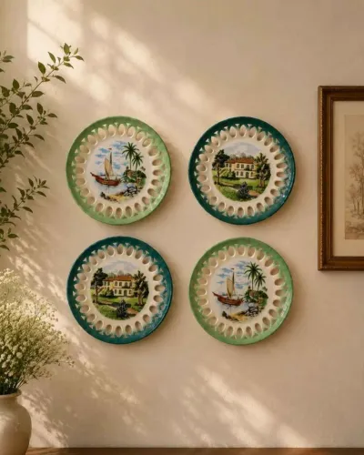 Conjunto Decorativos de Pratos Fenestrados em Porcelana Schimit 
