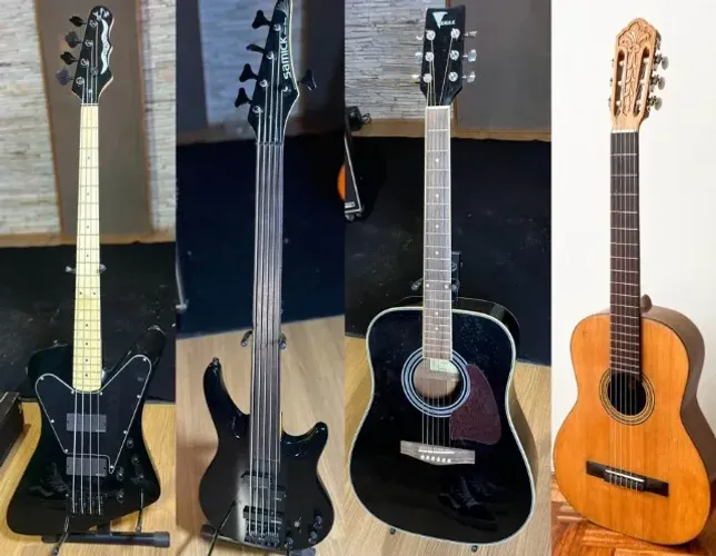 LOTE: Baixo Dean J. Entwistle + Baixo Samick Fretless + Violões Eagle & DiGiorgio
