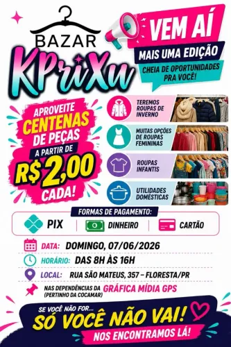 Bazar kprixu apenas dia 07.06 domingo 