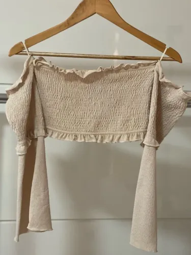blusa ombro a ombro bluesteel pp bege elegante