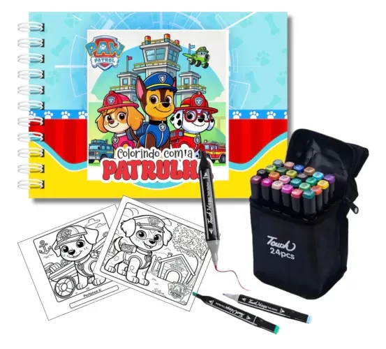 Kit Livros para colorir Bobbie Goods e 24 canetas toutch