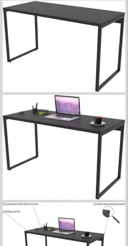 Mesa Escrivaninha Industrial Preta 135cm