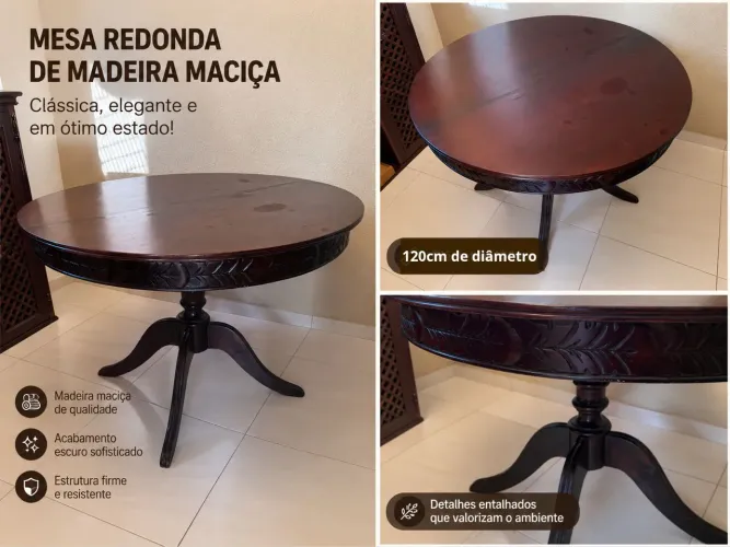 Mesa redonda madeira imbuia