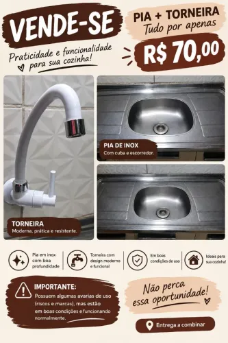 Pia de inox para cozinha