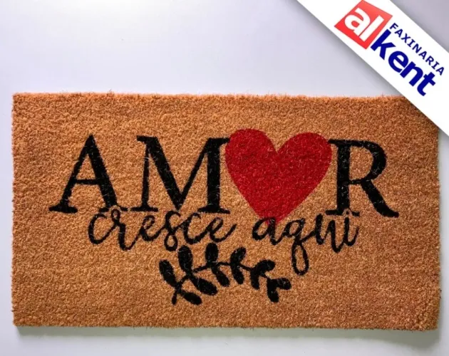 tapete capacho decorativo 33x60 fibra de coco frase ?AMOR cresce aqui" antiderrapante NOVO