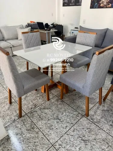 Mesa de jantar 1,20x0,80 Tampo Vidro + 4 Cadeiras Madeira maciça