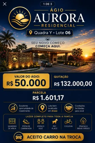 VENDO ÁGIO DE TERRENO - AURORA RESIDENCIAL | ARAXÁ/MG