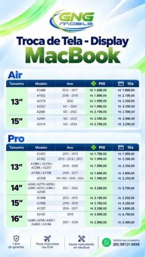 Tela / LCD Macbook Air 13" - A1932 A2179 A2337 A2681 A3113 A3240 A3449 - Novo