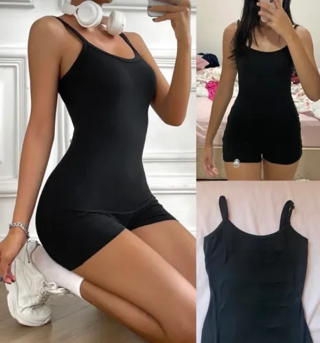 Macaquinho Casual Preto Tipo Bodysuit para Academia Pilates Ballet Yoga (Pp)