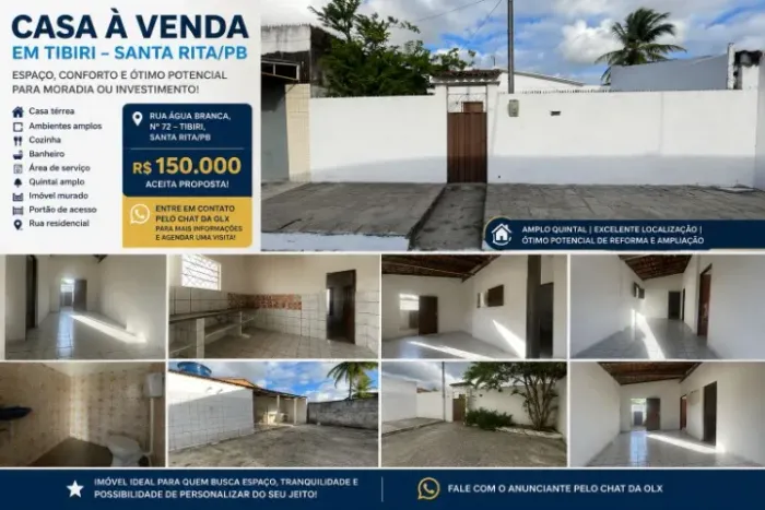 CASA A VENDA EM TIBIRI - SANTA RITA/PB