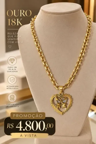 Colar em ouro pingente de coração 