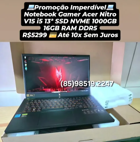 Promoção Notebook Acer Nitro V15 i5 13ª SSD 1000 NVME RTX 3050 Até 10x Sem Juros.