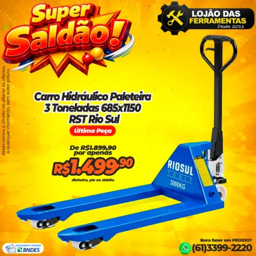 Carro Hidráulico Paleteira 3 Toneladas 685x1150 RST Rio Sul