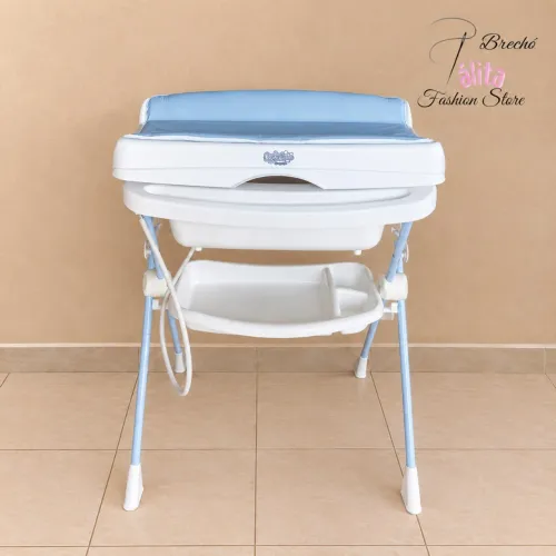 Banheira Infantil com Trocador Burigotto Azul e Branca