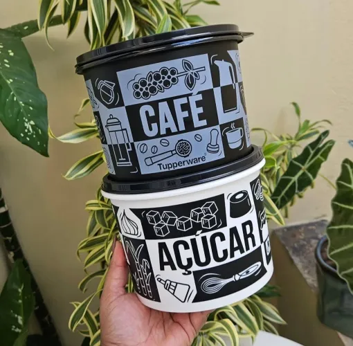 Kit Porta Mantimentos Tupperware Café e Açúcar preto e branco Novo