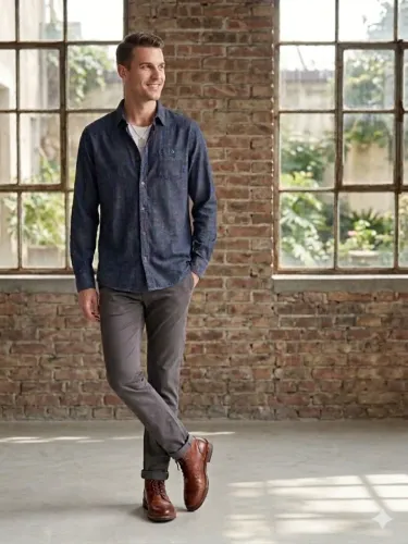Camisa Masculina South & Co. - Mesclada Azul Clássico - Xxg