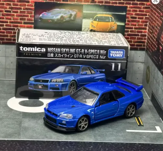 Skyline GTR R34 Azul Premium 1:64 - Abre as portas