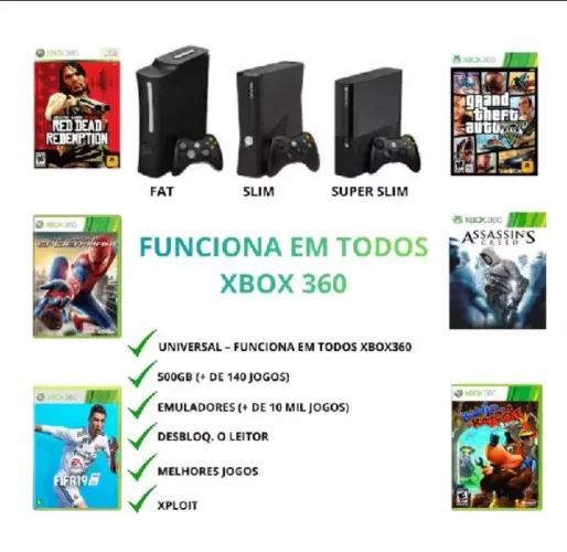 HD 500GB Para Xbox 360 Travado ou Destravado (Com 100 Jogos Top)