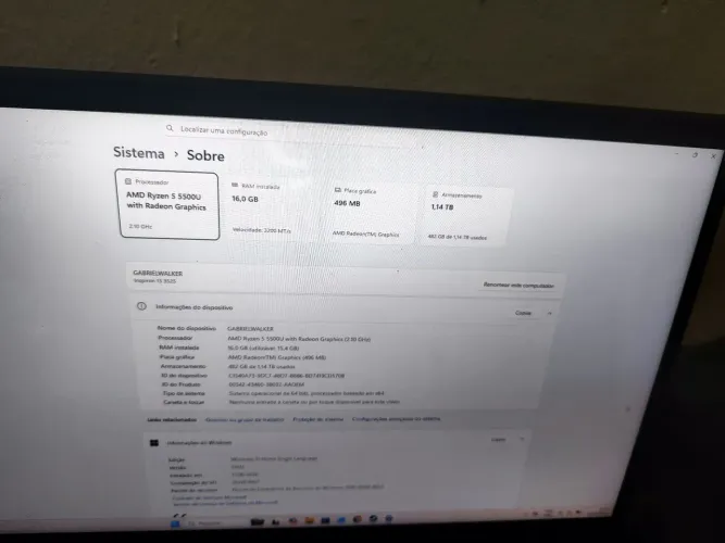 Notebook Dell Ryzen 5 com monitor portátil 16gb
