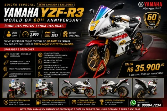 Yamaha YZF-R3 -Special Edition World GP 60th Anniversary Série Limitada e Exclusiva !