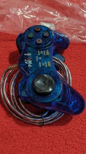 Controle PS1 Translúcido azul de época