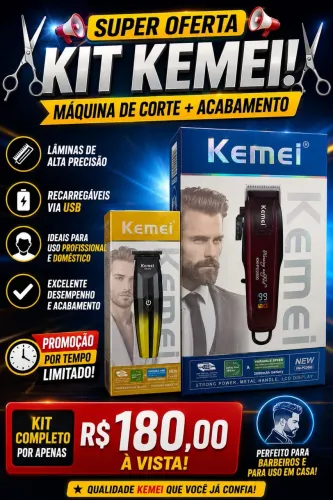 Kit máquina de cortar cabelo kemei 