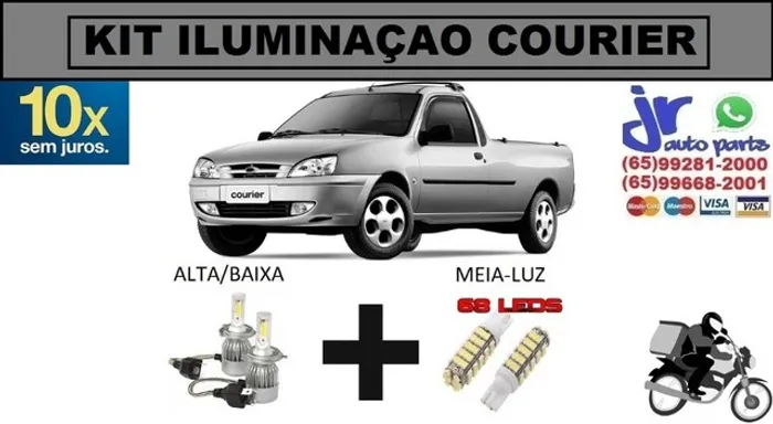 Kit Lampada Ultra LED(Alta/Baixa e Meia-luz) Courier 6000K 12V 24V