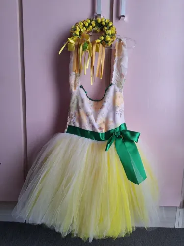 Fantasia / figurino ballet infantil vestido florido primavera com saia de tule + acessório