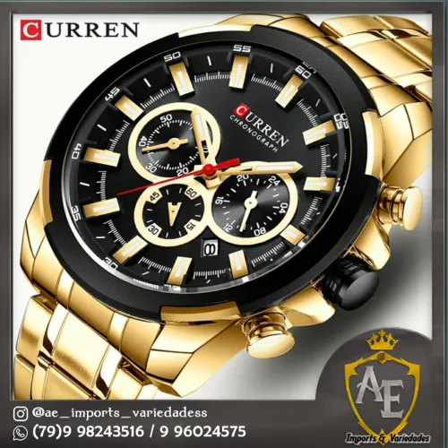 Relógio Masculino Curren de Luxo Dourado